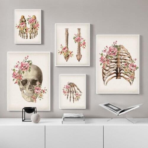 Canvas Painting Wall Art Medical Skull Spine Rib Cage Skeleton Posters Wall Pictures for Living Room Decoration Home Decor