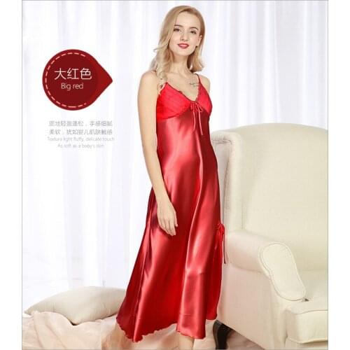 Summer women fashion sexy deep v-neck soft silk satin fabric patchwork nightdress female color bottom sweep ruffled nightgown