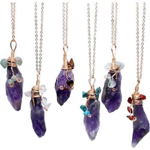 New style 6pcs/lot Natural Stone Irregular crystal amethysts penants necklace women necklace handmade DIY jewelry