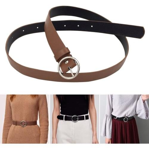 New Women Faux Leather Belt Jeans Belts for Women Dresses with Classic Round Buckle SCI88