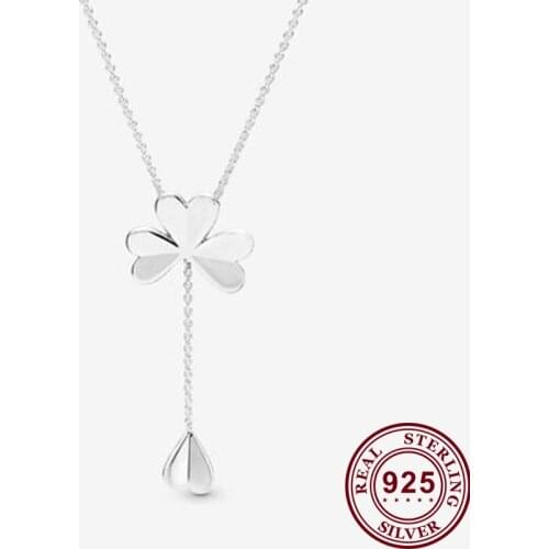 Original 925 Sterling Silver Pan necklace Shining Lucky Clover Pendant Pan necklace For Women Wedding Party Gift Fashion Jewelry