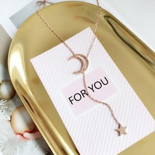 YUN RUO 2018 Rose Gold Color Adjustable Moon Star Pendant Necklace Fashion Titanium Steel Woman Jewelry Prevent Fade & Allergic