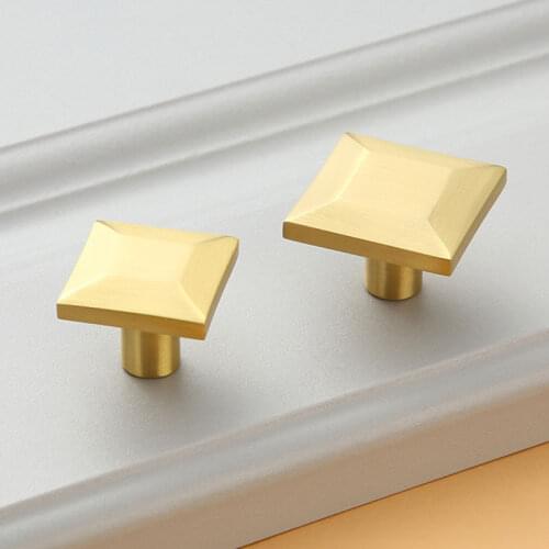 Nordic Simple Brass Handle Drawer Cabinet Wardrobe Door Pure Copper Gold Single Hole Square Small Handle for Furniture