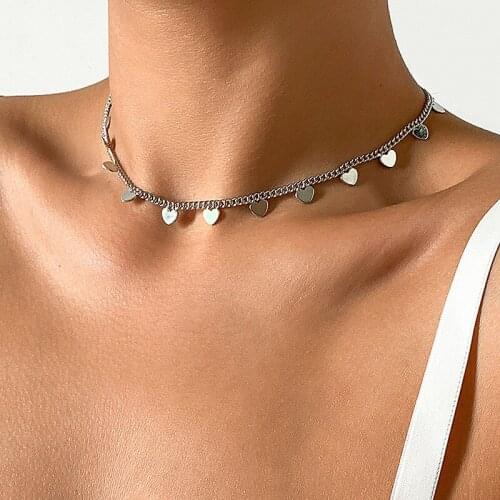 Simple Vintage Chain Heart Charms Choker Necklace Women Geometric Clavicle Colar Jewelry Mantra Necklaces Collar Collier Femme