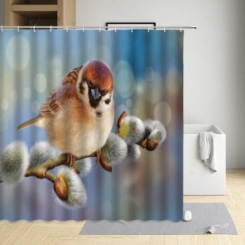 Animal Shower Curtain Dird Color Feather Flower Plant Landscape Bathroom Home Decoration Waterproof Polyester Washable Fabrics