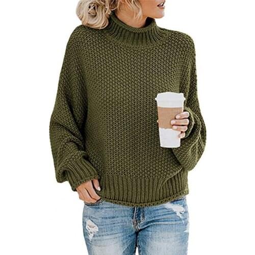 Sweater Women Pullover Stylish Solid Color Knitted Sweater Long Sleeve All-matched Turtleneck Rolled Edges Women Sweater 3XL