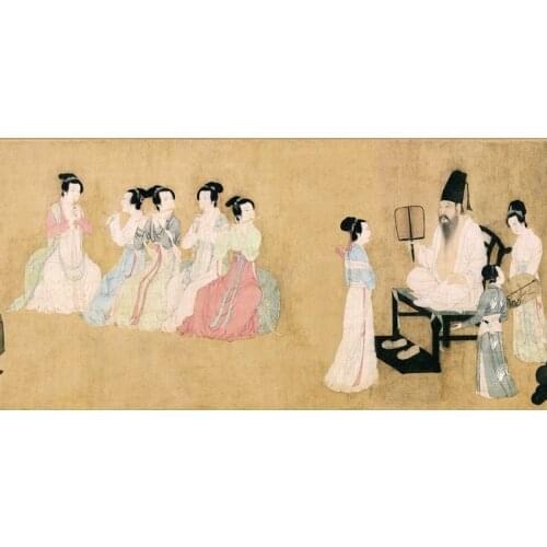 Traditional Chinese painting masterpiece canvas prints Emperor listening to music from the Banquet of Han Xizai by Gu Hongzhong