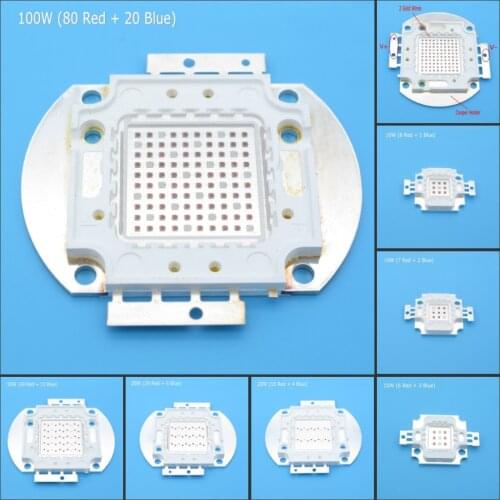 High quality 10W 20W 30W 50W 100W COB LED Grow light Chip Light Source, 4:1 Red 660nm Blue 440nm, Epileds 30mil / 42mil