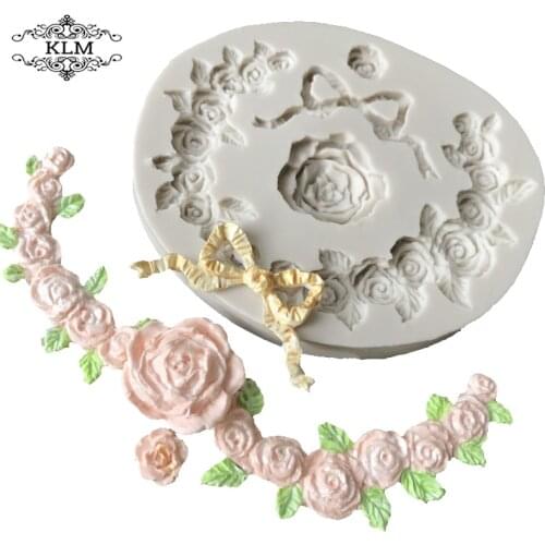 KLM-00186 Rose Flower Garland Silicone Mold Border Jewelry Wedding Fondant Cake Tools Mold Decoration Mold