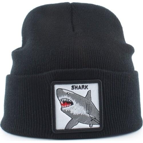 High Quality Winter Hats For Men Women Animal Beanie 100% Shark Embroidery Skullies Bonnet Knitted Hat Streetwear Hip Hop Cap
