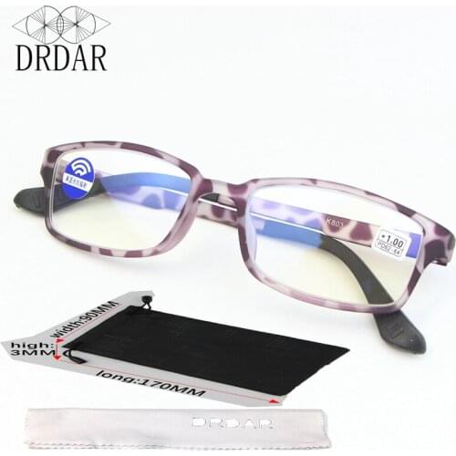 DRDAR Womens reading glasses K803 Square frame Fashion wild purple leopard print Anti-blue light glasses