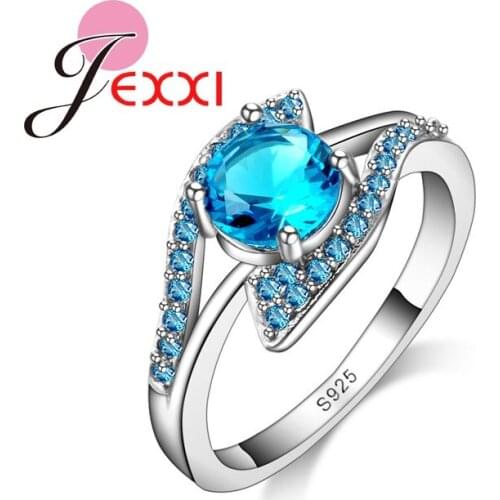 High Qulity 925 Sterling Silver Stamp Silver Wedding Engagement Ring Simple Crystal Women Anniversary Valentine Jewelry