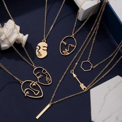 2021 Fashion Girl Face Chain Punk Gold Abstract Human Face Necklace For Women Unique Design Elegant Choker Necklace Jewelry Gift