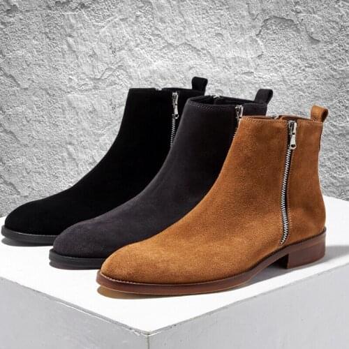 Winter Genuine Leather Velvet Warm Suede Boots British Chelsea Boots Fashion Ankle Boots High Boots Work Shoes Bota Masculina