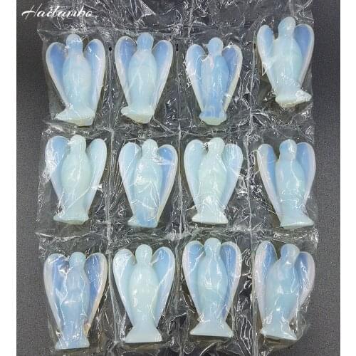 10pcs/lot New Hailambo Beautiful Man-made Opal Beads Angel Statue Carved Angel Standing Figurine With Wing Pendant Charms TS07