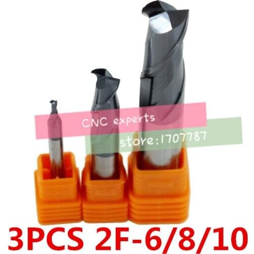 3PCS 2F-6.0/8.0/10.0mm tungsten carbide steel cutter CNC milling cutting hardness HRC50 carbide Milling cutter