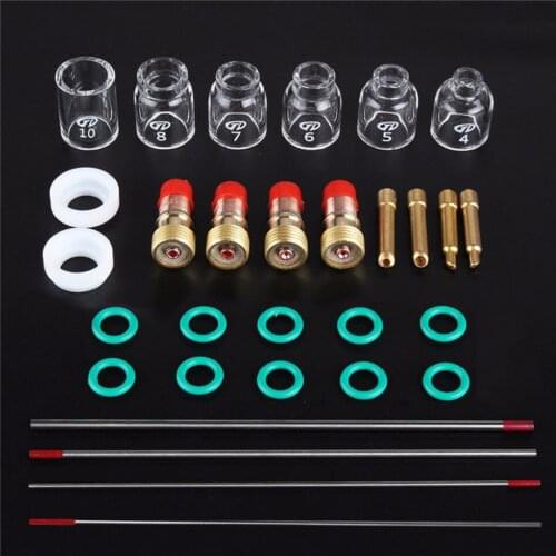 30pcs/Lot TIG Welding Kit Welding Torch Stubby Gas Lens Glass Cup Tungsten Needle For WP17/18/26 Welding Accessories