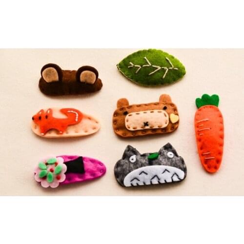 30Pcs Solid Kawaii Fox Leaf Flower Bear Carrot Totoro Hair Clips Fashion Cute Felt Cartoon Animal Girls Hairpins Headwear