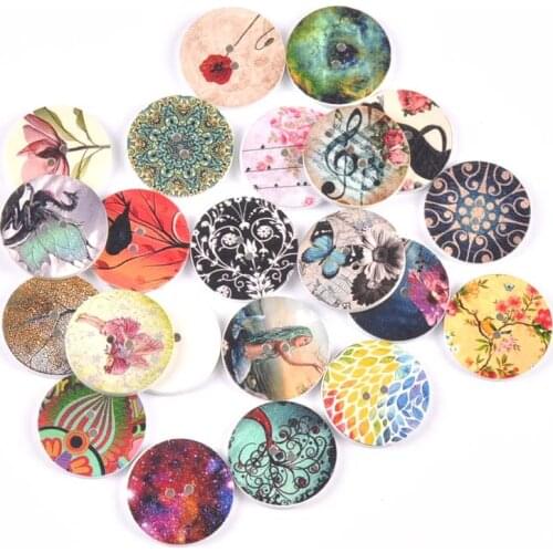 50pcs Mixed Flower Painting Wooden Buttons For Crafts Scrapbooking Sewing Clothes DIY Kid Apparel Supplies 15/20/25mm