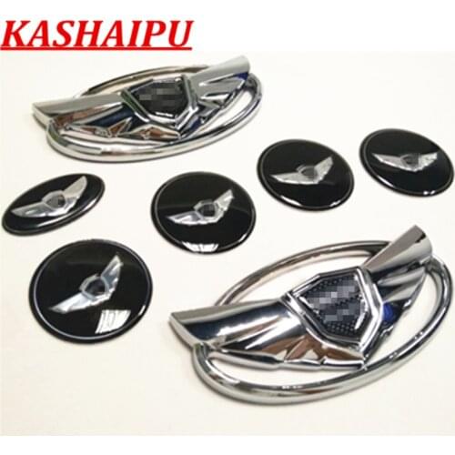 7x Car Styling Genesis Wing Emblem Logo Badge Trim Kit Fits For Hyundai Genesis Coupe Front/Rear/Steering Wheel/Hub Cap