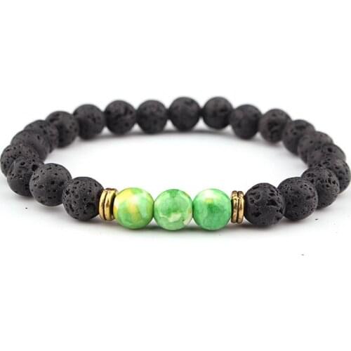 8mm Chakra Healing Reiki Buddha Prayer Yoga Bracelet elastic thread adjustable Macrame Matte black Volcanic Stone Bangles cg4df