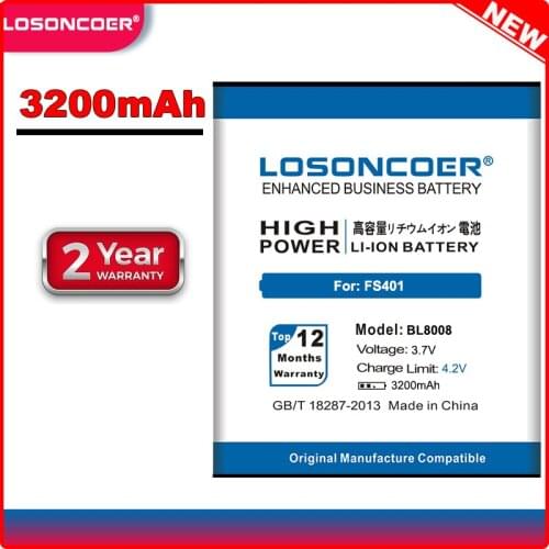 LOSONCOER 3200mAh BL8008 battery for Fly FS401 Stratus 1 BL 8008 cell phone battery + Tracking number