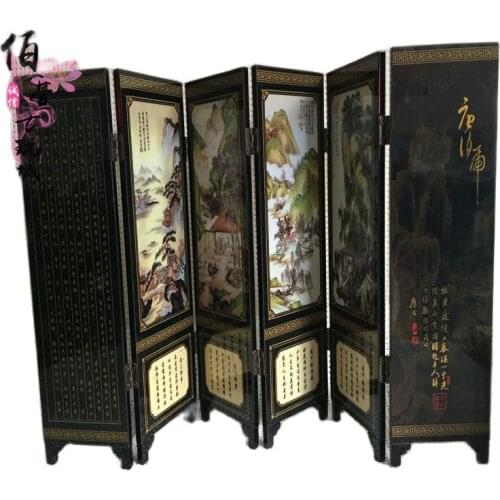 Antique folding six screens Tang Bo landscape painting with Chinese characteristics lacquer art crafts home decoration gifts
