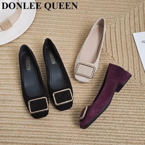 Fashion Square Metal Buckle Flat Heels Shoes Women Slip On Ballet Flats Casual Loafer Female Soft Ballerina Big Size 35-41 Mujer