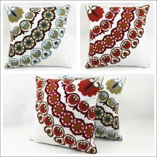 Free Shipping 45X45cm Cotton Canvas Wool Embroidery Throw Pillow Case HT-CCWEC-B-24-25