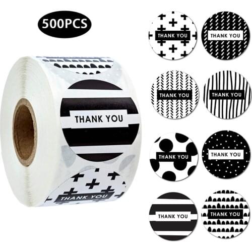 Black White Stripes Thank You Stickers 500pcs 1.5'' Circle Seal Labels Thanks Cards Business Packaging Gift Decoration Envelop