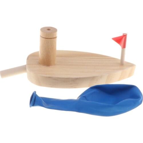 AIR BALLOON POWERED WOODEN BOAT KID SCIENCE EDUCATIONAL TOY PHYSICAL GADGETS