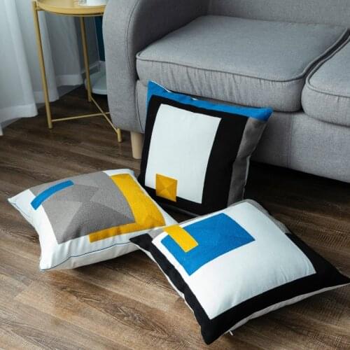 DUNXDECO Cushion Cover Decorative Pillow Case Abstract Artistic Modern Geometric Cotton Thread Embroidery Chair Cushion Cover