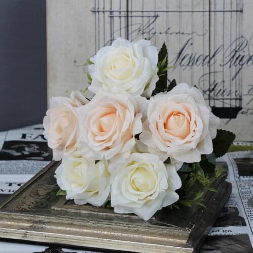 6 Heads White Rose Artificial Flowers Silk High Quality for Wedding Decoration Winter Fake Big Flowers Red for Home Decor Autumn