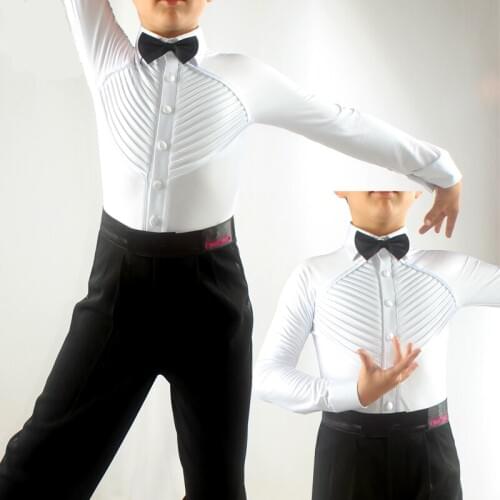 Latin Dance Boys Costume Set White Shirt Black Pant Ballroom Competition Outfits Boys Professional Latin Dance Clothes VDB848