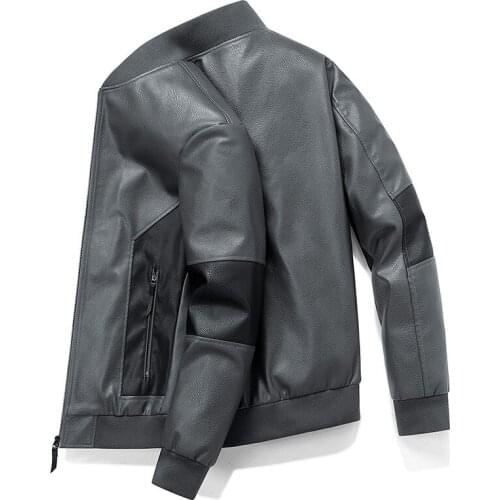 Autumn new leather men Jacket youth black business casual thin PU Leather Coats Long Sleeve O-neck patchwork Outerwear