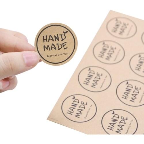 5/10 Sheets Happy Birthday Kraft Paper Tags Thank You Hand Made Flower Self-adhesive Sticker DIY Cake Baking Gift Box Decoration