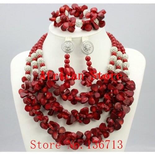 Nigerian Wedding Beads Jewery Set African Red Coral Beads Jewelry Set 2015 New Bridal Jewelry Best Selling Free Shipping HD303-5