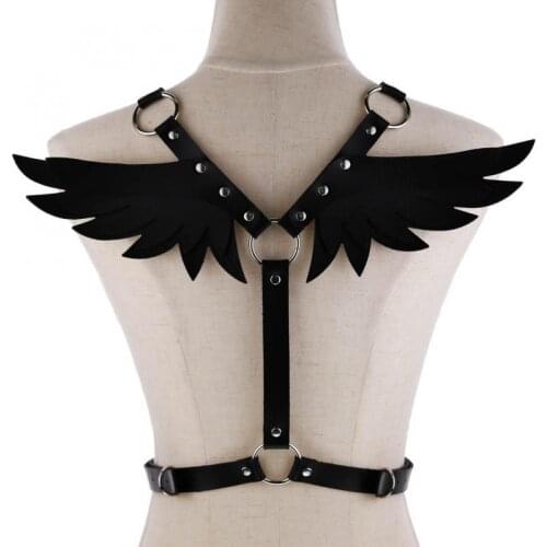 New Gothic PU Leather Retro Medieval Renaissance Angel Demon Wings Cosplay Accessories Harness Top Tie Punk Body Belt