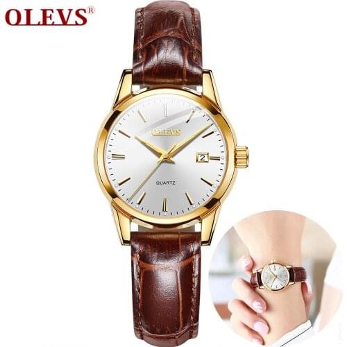 OLEVS Womens Quartz Watches Fashion casual Luxury Brown Leather Luminous Hands Waterproof Wristwatch for Lady Relogio Feminino