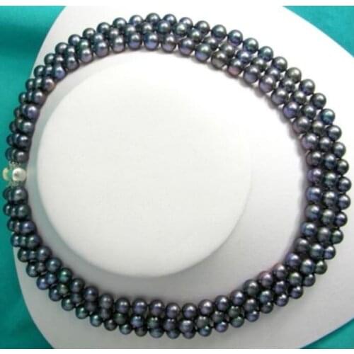 2PCS/LOT 3 -4Row Black 6-7mm Freshwater Cultured Pearl Necklace WHOLESALE
