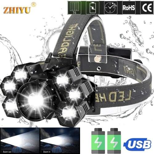 Rechargeable Headlight Flashlight Super Bright 5/7 LED Headlight 5 Modes Use 18650 USB Rechargeable IPX4 Waterproof Headlight