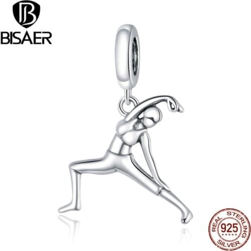 BISAER 2020 Yoga Position 925 Sterling Silver Charms Pendant fit for Bracelets Necklaces Silver Jewelry Gift EFC386