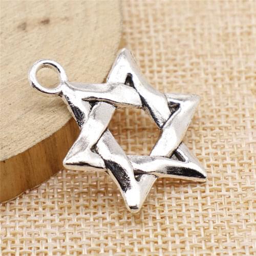 Jewelery Pendants Making Charms For Jewelry 8pcs Six Star Charms 25x34mm Antique Silver Plated