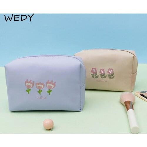 Portable Travel Cosmetic Bag Waterproof Pu Toiletry Bag Flower Print Makeup Pouch Female Zipper Beauty Case Necesserie Organizer