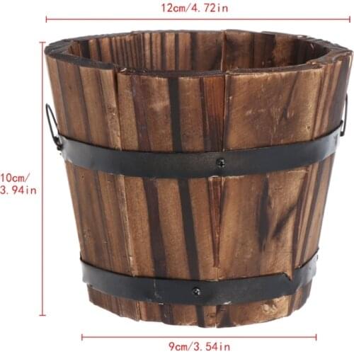 Retro Round Wooden Flower Pots Planter Barrel Home Garden Outdoor Decoration M3GB