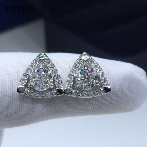 18K White Gold Plated Brilliant Cut Diamond Test Past D Color Moissanite Stud Earrings 925 Silver Triangle Gemstone Earrings