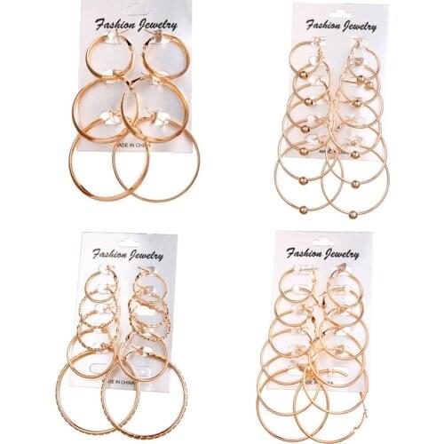 DIEZI Punk Trendy Simple Big Circle Femme Silver Color Hoop Earrings For Women Fashion Gold Earrings Sets Jewelry Female