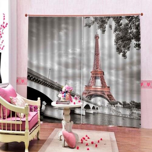 Grey curtains tower 3D Curtain Luxury Blackout Window Curtain Living Room Drapes Cortinas