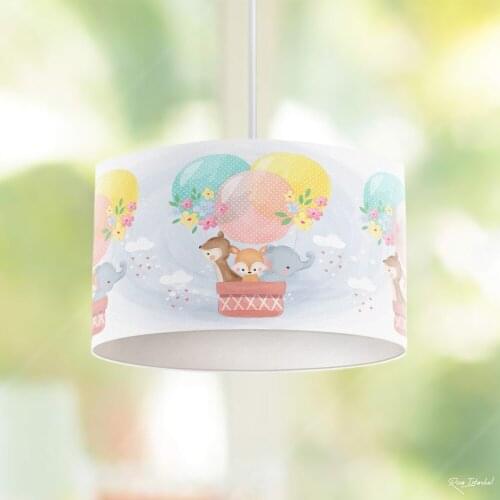 Cute Animals in the Balloon Boy Printing Patterned Kids Baby Room Bedroom Light Pendant Lamp Chandelier