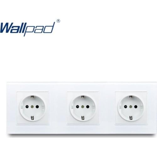 Triple EU Socket Wallpad Crystal Tempered White Glass Panel 16A EU 110V-240V 3 EU Wall Socket 258*86MM Size